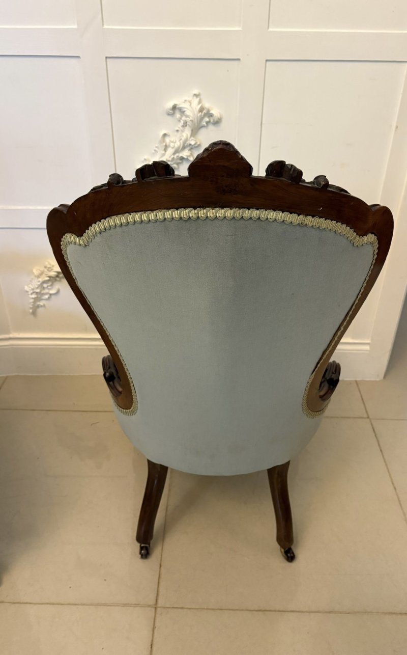 Outstanding Quality Pair of Antique Victorian Carved Walnut Ladies and Gentlemen’s Chairs - Image 5